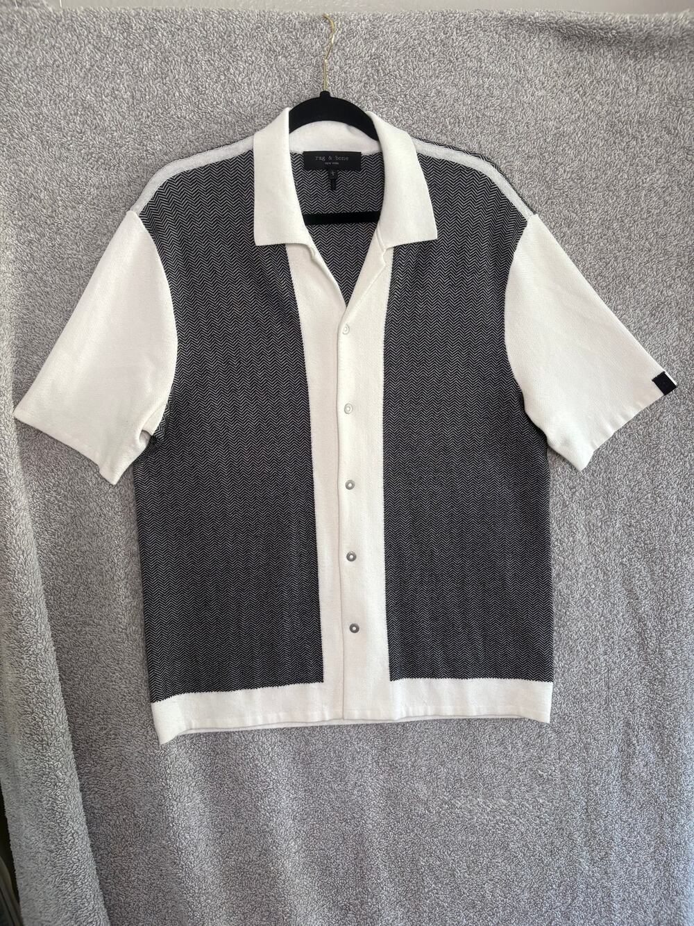 Rag & Bone Knit Polo L Chandler Bing 90s Herringbone Shirt